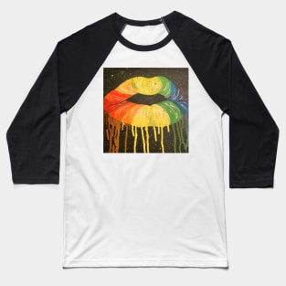 Pop Art Graphic Design Drippy Kissing Lips Be Happy Rainbow Baseball T-Shirt